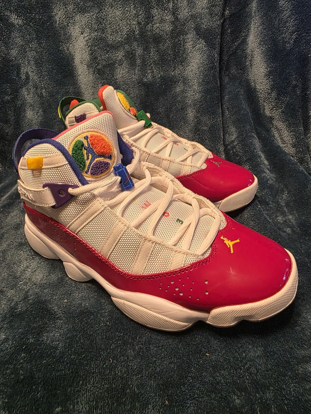 Jordan Men’s Athletic Shoes White Red Green Purple Accents